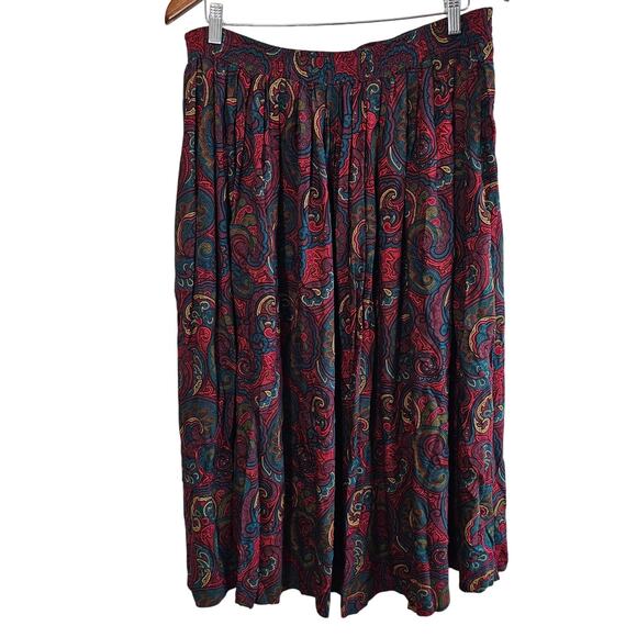 Vintage Kenneth Mitchell Skirt Womens 20W Midi Red Paisley 90s Retro Whimsygoth - Picture 1 of 8